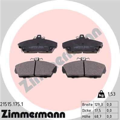 Zimmermann 21515.175.1 - Kit pastiglie freno, Freno a disco autozon.pro