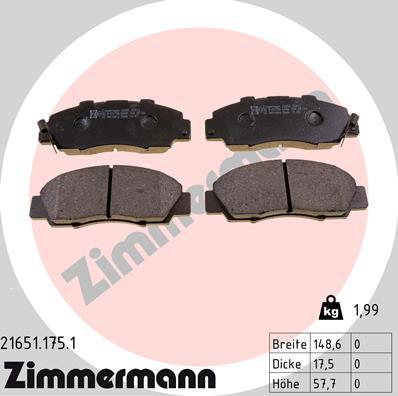 Zimmermann 21651.175.1 - Kit pastiglie freno, Freno a disco autozon.pro