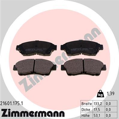 Zimmermann 21601.175.1 - Kit pastiglie freno, Freno a disco autozon.pro