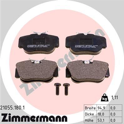 Zimmermann 21055.180.1 - Kit pastiglie freno, Freno a disco autozon.pro