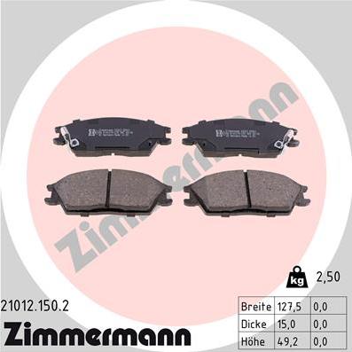 Zimmermann 21012.150.2 - Kit pastiglie freno, Freno a disco autozon.pro