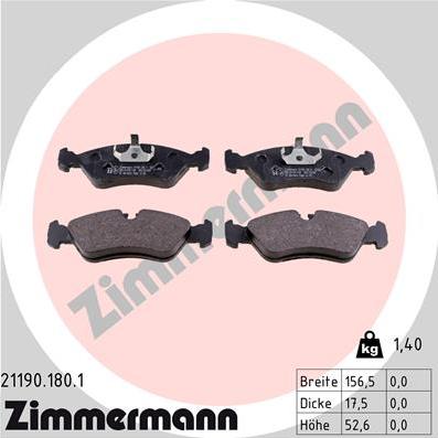 Zimmermann 21190.180.1 - Kit pastiglie freno, Freno a disco autozon.pro