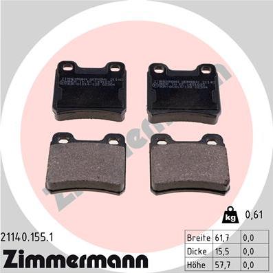 Zimmermann 21140.155.1 - Kit pastiglie freno, Freno a disco autozon.pro