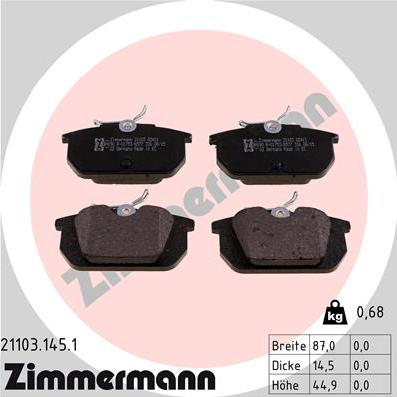 Zimmermann 21103.145.1 - Kit pastiglie freno, Freno a disco autozon.pro