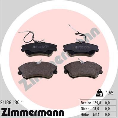 Zimmermann 21188.180.1 - Kit pastiglie freno, Freno a disco autozon.pro