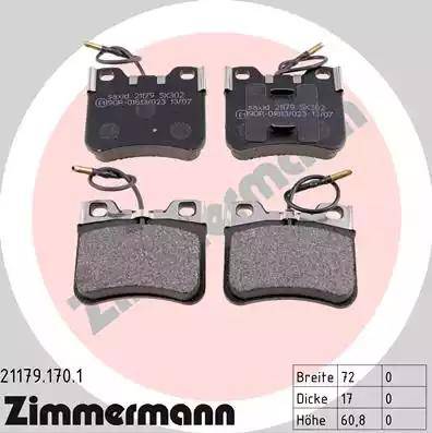 Zimmermann 21179.170.1 - Kit pastiglie freno, Freno a disco autozon.pro