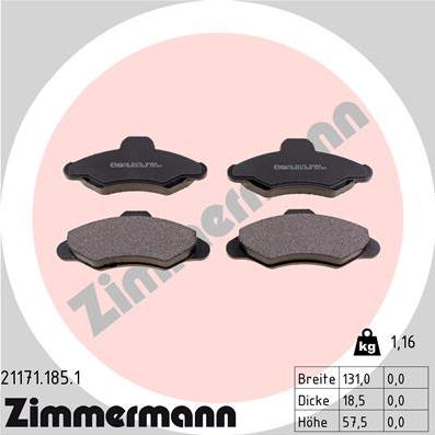 Zimmermann 21171.185.1 - Kit pastiglie freno, Freno a disco autozon.pro