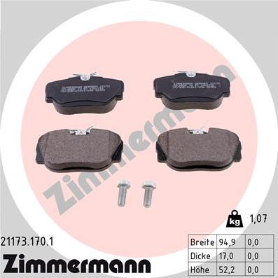 Zimmermann 21173.170.1 - Kit pastiglie freno, Freno a disco autozon.pro