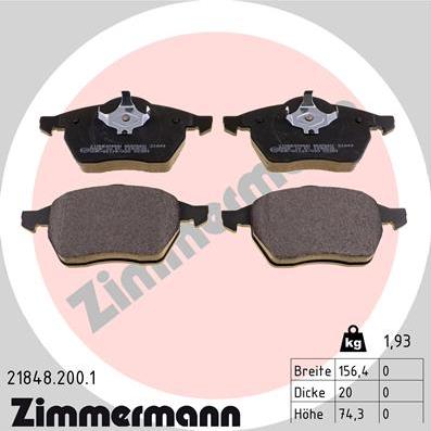 Zimmermann 21848.200.1 - Kit pastiglie freno, Freno a disco autozon.pro