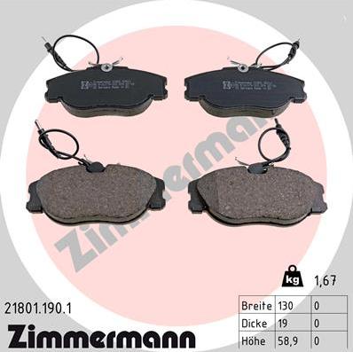 Zimmermann 21801.190.1 - Kit pastiglie freno, Freno a disco autozon.pro