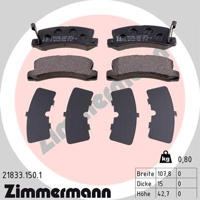 Zimmermann 21833.150.1 - Kit pastiglie freno, Freno a disco autozon.pro