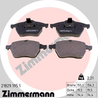 Zimmermann 21829.195.1 - Kit pastiglie freno, Freno a disco autozon.pro