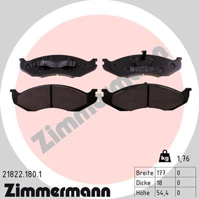 Zimmermann 21822.180.1 - Kit pastiglie freno, Freno a disco autozon.pro