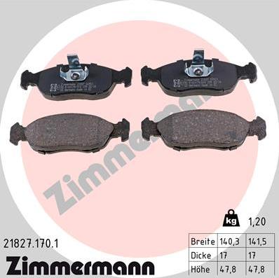 Zimmermann 21827.170.1 - Kit pastiglie freno, Freno a disco autozon.pro