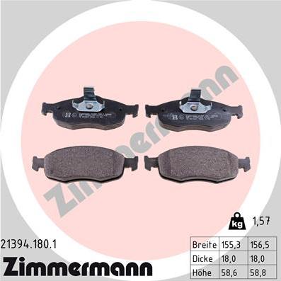 Zimmermann 21394.180.1 - Kit pastiglie freno, Freno a disco autozon.pro