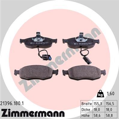 Zimmermann 21396.180.1 - Kit pastiglie freno, Freno a disco autozon.pro