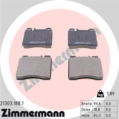 Zimmermann 21303.188.1 - Kit pastiglie freno, Freno a disco autozon.pro