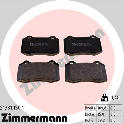 Zimmermann 21381.150.1 - Kit pastiglie freno, Freno a disco autozon.pro