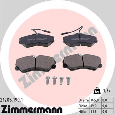 Zimmermann 21205.190.1 - Kit pastiglie freno, Freno a disco autozon.pro