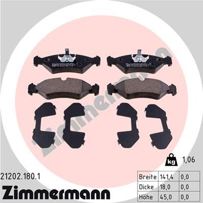 Zimmermann 21202.180.1 - Kit pastiglie freno, Freno a disco autozon.pro