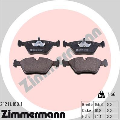 Zimmermann 21211.180.1 - Kit pastiglie freno, Freno a disco autozon.pro