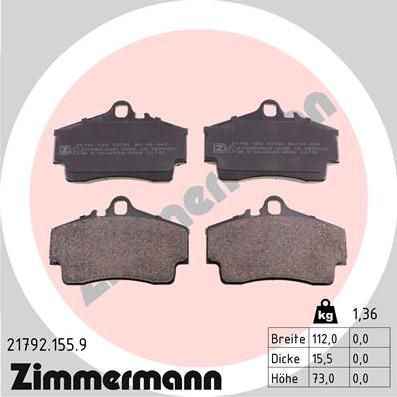 Zimmermann 21792.155.9 - Kit pastiglie freno, Freno a disco autozon.pro