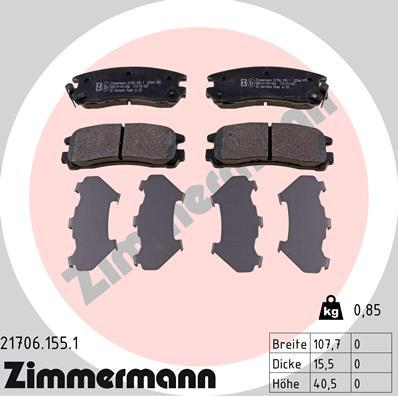 Zimmermann 21706.155.1 - Kit pastiglie freno, Freno a disco autozon.pro