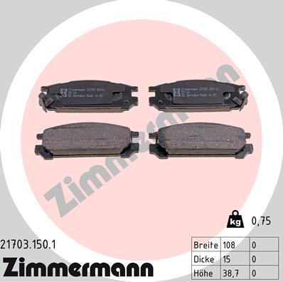 Zimmermann 21703.150.1 - Kit pastiglie freno, Freno a disco autozon.pro