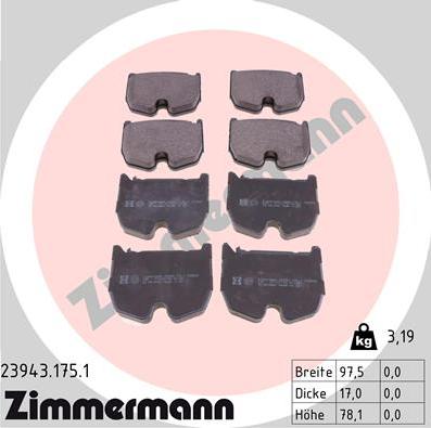 Zimmermann 23943.175.1 - Kit pastiglie freno, Freno a disco autozon.pro