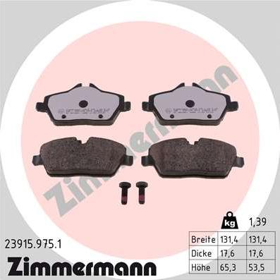 Zimmermann 23915.975.1 - Kit pastiglie freno, Freno a disco autozon.pro