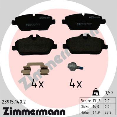 Zimmermann 23915.140.2 - Kit pastiglie freno, Freno a disco autozon.pro