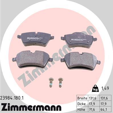 Zimmermann 23984.180.1 - Kit pastiglie freno, Freno a disco autozon.pro