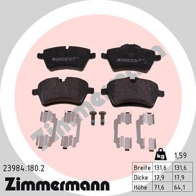 Zimmermann 23984.180.2 - Kit pastiglie freno, Freno a disco autozon.pro