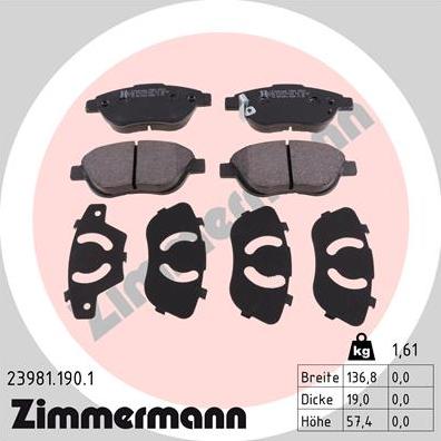 Zimmermann 23981.190.1 - Kit pastiglie freno, Freno a disco autozon.pro