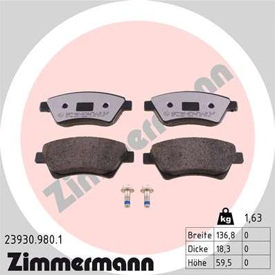 Zimmermann 23930.980.1 - Kit pastiglie freno, Freno a disco autozon.pro