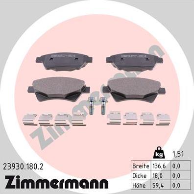 Zimmermann 23930.180.2 - Kit pastiglie freno, Freno a disco autozon.pro