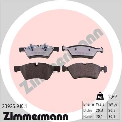 Zimmermann 23925.910.1 - Kit pastiglie freno, Freno a disco autozon.pro