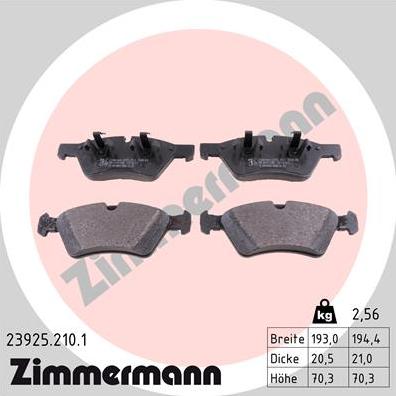 Zimmermann 23925.210.1 - Kit pastiglie freno, Freno a disco autozon.pro