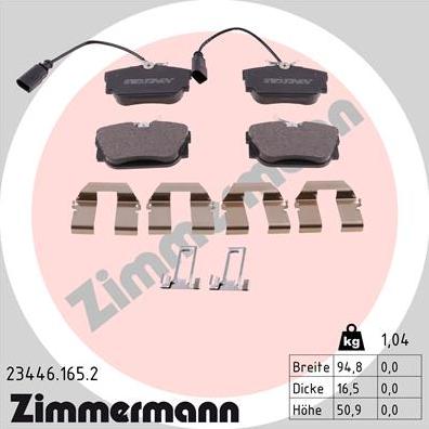 Zimmermann 23446.165.2 - Kit pastiglie freno, Freno a disco autozon.pro