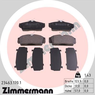 Zimmermann 23463.170.1 - Kit pastiglie freno, Freno a disco autozon.pro