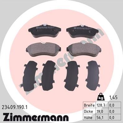 Zimmermann 23409.190.1 - Kit pastiglie freno, Freno a disco autozon.pro