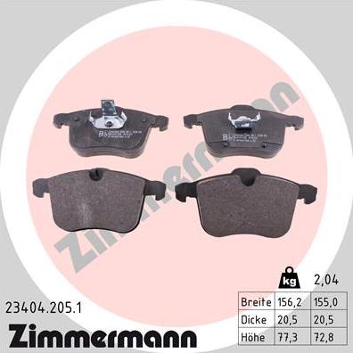 Zimmermann 23404.205.1 - Kit pastiglie freno, Freno a disco autozon.pro