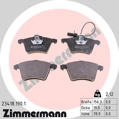 Zimmermann 23418.190.1 - Kit pastiglie freno, Freno a disco autozon.pro