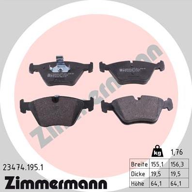 Zimmermann 23474.195.1 - Kit pastiglie freno, Freno a disco autozon.pro