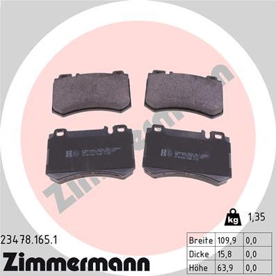 Zimmermann 23478.165.1 - Kit pastiglie freno, Freno a disco autozon.pro