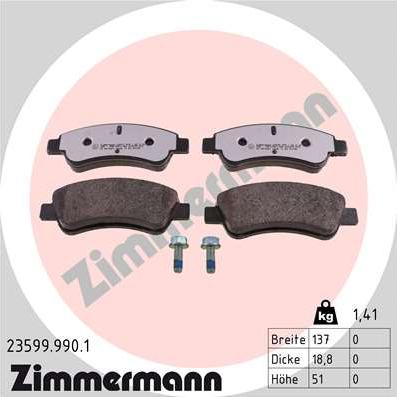 Zimmermann 23599.990.1 - Kit pastiglie freno, Freno a disco autozon.pro