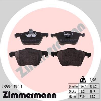 Zimmermann 23590.190.1 - Kit pastiglie freno, Freno a disco autozon.pro