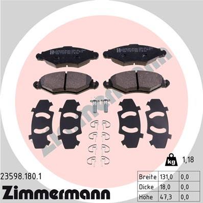 Zimmermann 23598.180.1 - Kit pastiglie freno, Freno a disco autozon.pro