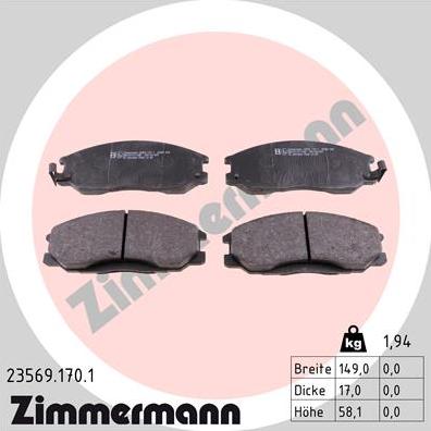 Zimmermann 23569.170.1 - Kit pastiglie freno, Freno a disco autozon.pro