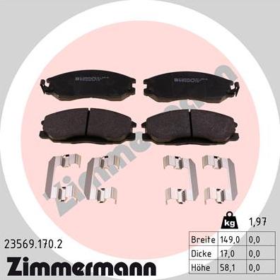 Zimmermann 23569.170.2 - Kit pastiglie freno, Freno a disco autozon.pro